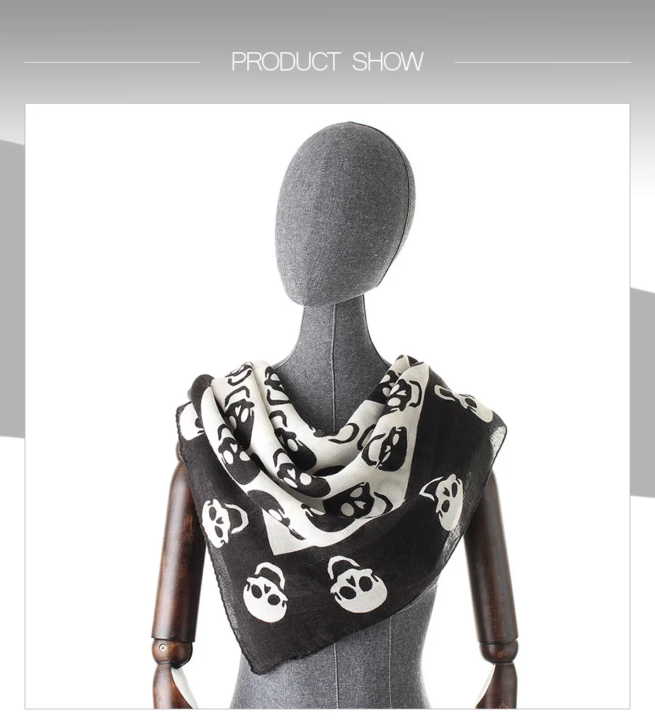 [BQACCES] черный, Белый Цвет Череп печати искусственного кашемира квадратный шарф Для женщин бандана шарф шаль мода оголовье хиджаб 100*100 см