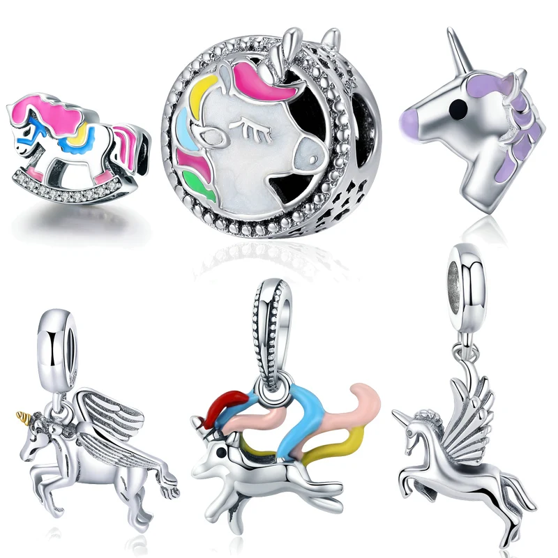 

SNS Romantic 100% 925 Sterling Silver Unicorn Color Enamel ,Beads Charm Pendant fit Original Pandora Bracelet DIY Beads Jewelry