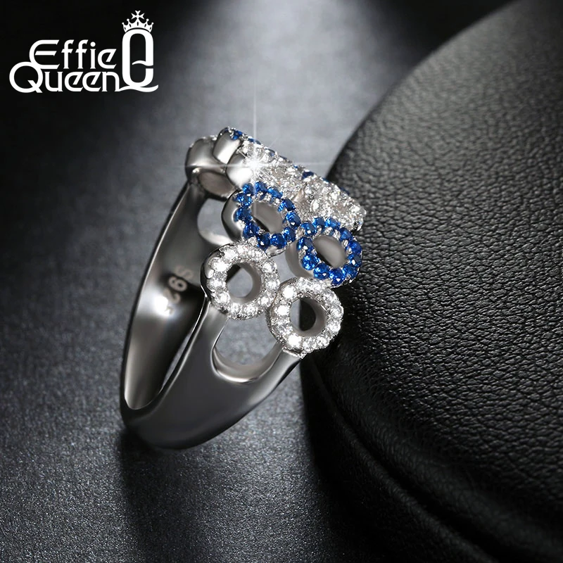 Effie Queen романтическое женское кольцо на палец с Синим Прозрачным цирконием ААА