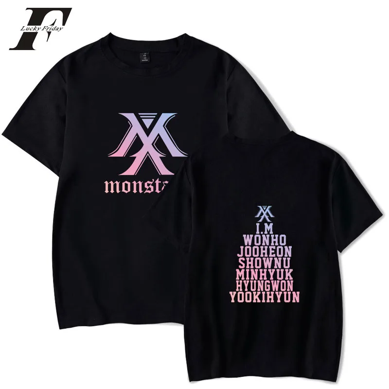 Футболки LUCKYFRIDAYF MONSTA X хлопковые в стиле KPOP повседневные с коротким рукавом летние