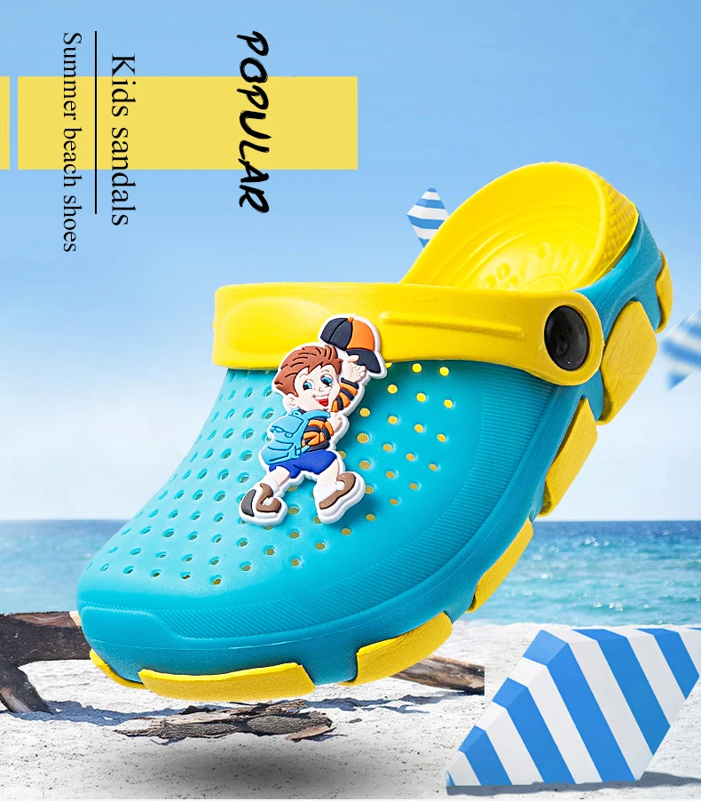 Детские сандалии; летняя пляжная обувь для детей; нескользящая обувь с отверстиями; садовые сандалии с героями мультфильмов для мальчиков и девочек; цветная обувь