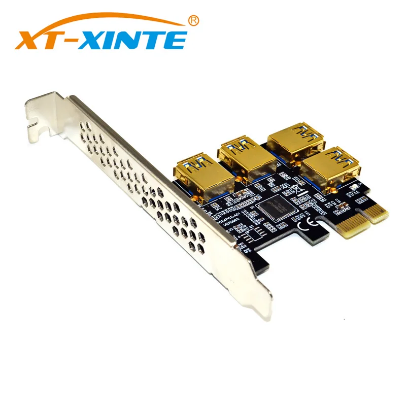 PCI-E 1x до 16x Riser Card PCI-Express 1 до 4 слота PCIe USB3.0 адаптер Порт мультипликатор Шахтерская карта для BTC Биткоин Майнинг