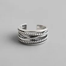 Vintage Multi-layer twist Open Ring Female Jewelry Real Solid 925 Sterling Silver Rings for Women Bagues Femme Cool Punk