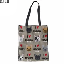 Женские парусиновые сумки для покупок модная сумка на плечо универсальная летняя пляжная французская бульдог рукоделие принт Сумочка для девочек