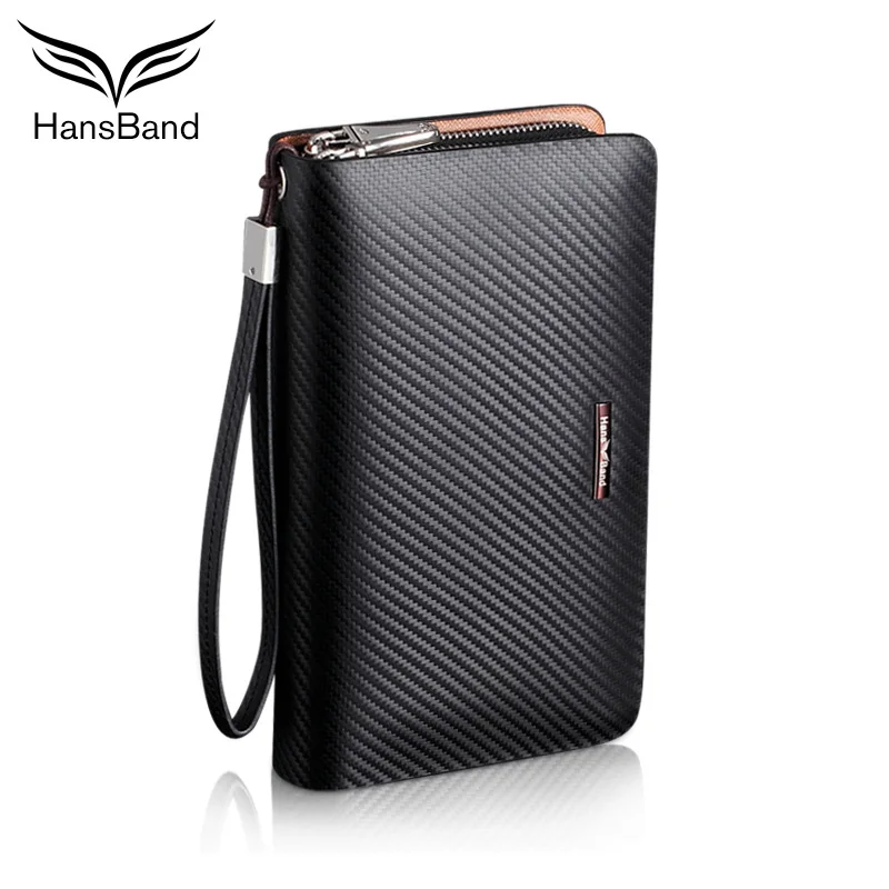 

HANSBAND Genuine Leather Mens Wallet Leather Zipper Long Wallets Man Business Male Purses Casual Cow Leather Small Card Wallet