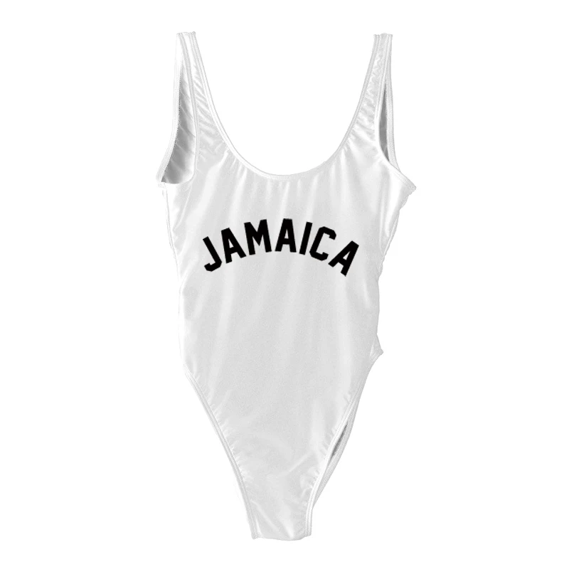 Цельный купальник с надписью «JAMAICA», женская одежда для плавания, монокини с высокой посадкой, купальный костюм, боди, пляжная одежда, красный купальник maio - Цвет: WTBK