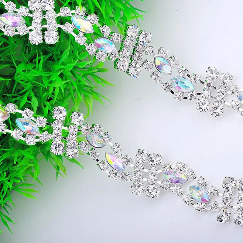 5Yards Crystal Rhinestone Trim DIY Sew On Silver Plating Strass Metal Diamond Chains Rhinestone