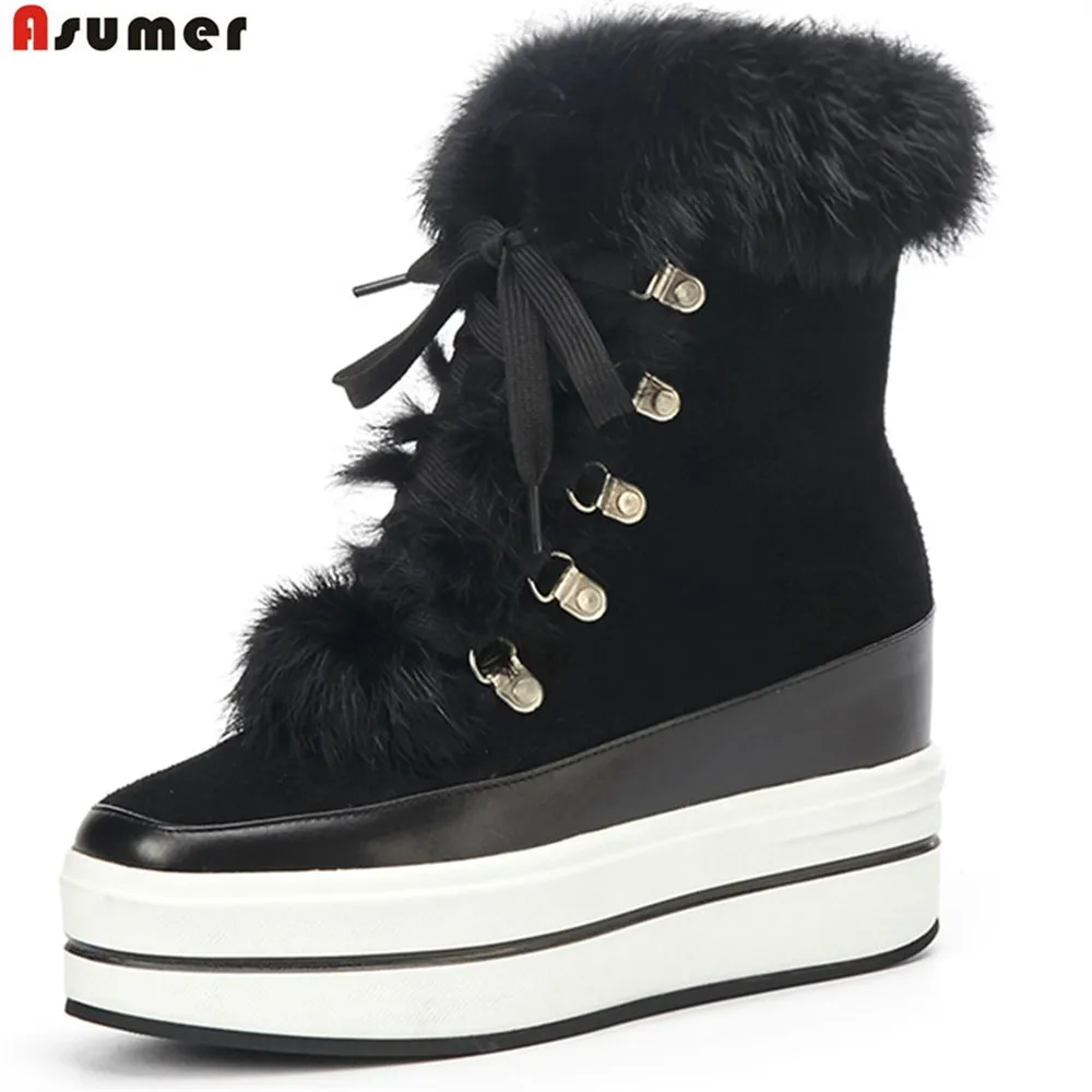 

ASUMER fashion winter keep warm shoes woman boots square toe platform increased internal suede leather high heels ankle boots