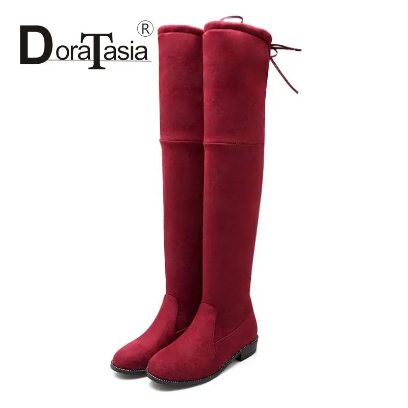 

Elegant Retro Style Over The Knee High Boots Lace Up Square Low Heels Casual Party Dress Shoes 4 Colors Round Toe Platform Shoes