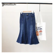 GEMUTLICH Новое поступление Для женщин более Размеры джинсовая юбка фасона "Русалка" Демисезонный джинсы в обтяжку одношаговый юбка