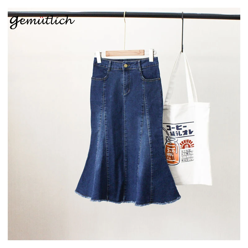 

GEMUTLICH New Arrival Women Over Size Denim Trumpet Mermaid Skirt Spring Autumn Jeans Bodycon One-step Skirt