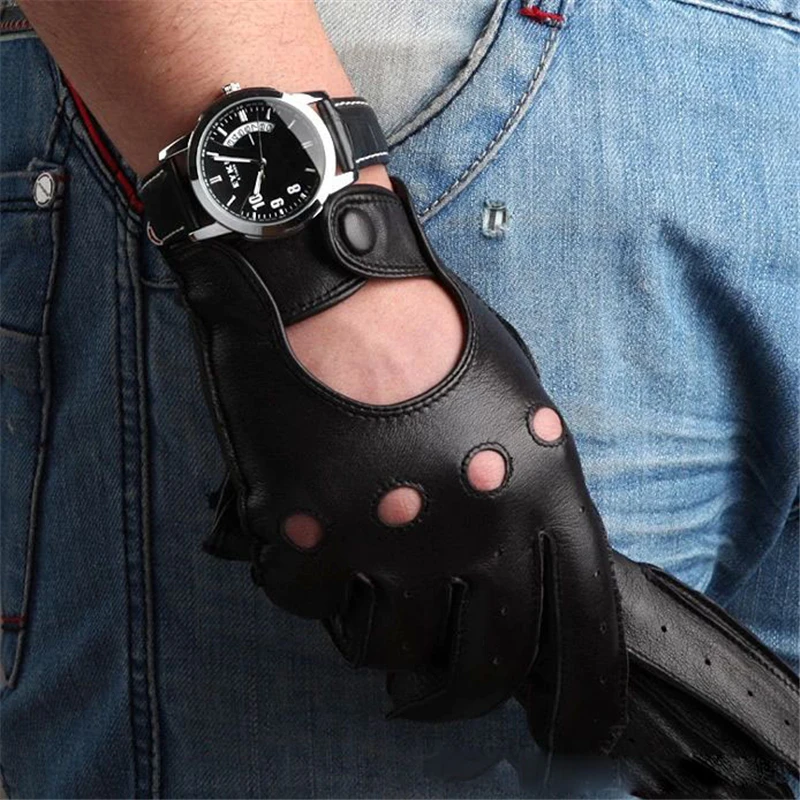 2018 Для мужчин овчины перчатки дышащий запястье из натуральной кожи черные однотонные модные водительские перчатки Бесплатная доставка