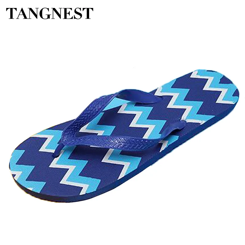 Tangnest Fashion Wave Printed Slippers 2017 Summer Men Outside Flip Flops Man PVC Beach Sandals Soft Flat Slides For Man XMT229