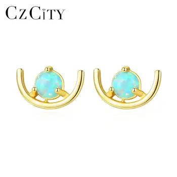 

CZCITY Green Pink Blue Fire Opal Stud Earrings for Women 925 Sterling Silver Fine Jewelry Party Boucle D'Oreille Femme SE0418