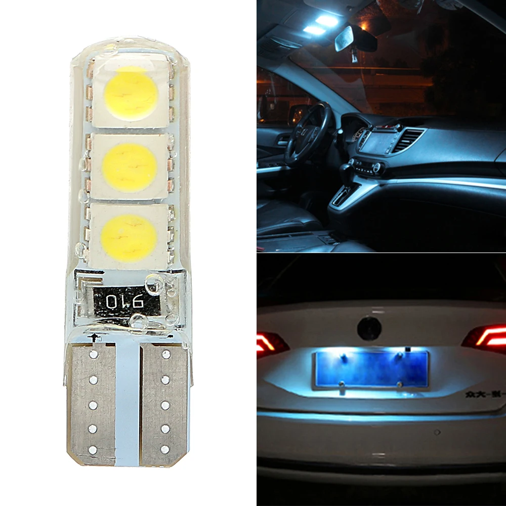 Светодиодные огни T10 5050 6SMD для номерного знака автомобиля силиконовый корпус