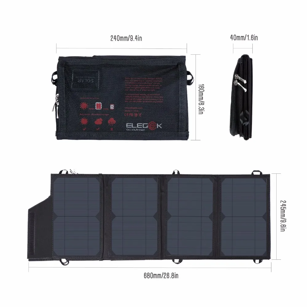 ELEGEEK 22 Вт 5 В портативное солнечное зарядное устройство двойной USB складная солнечная панель с регулируемой подставкой и сумкой для хранения для смартфона