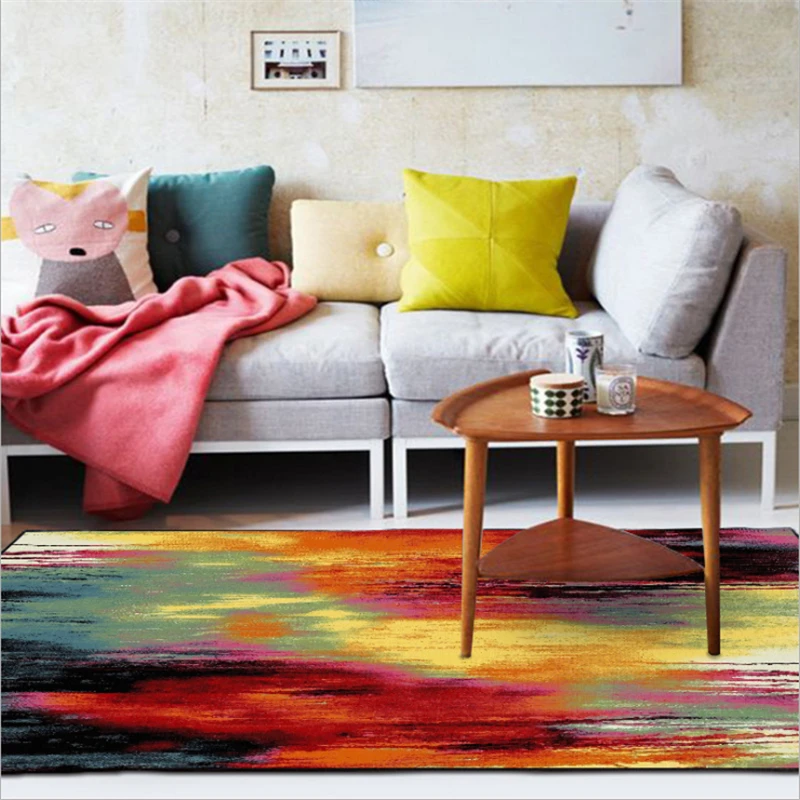 Carpets for Living Room European and American Abstract Yellow Red Black Color Oil Painting Carpet Nordic Decoration Home Baby | Дом и сад