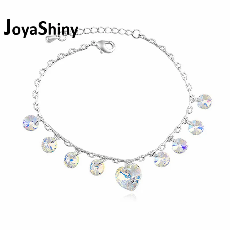 Joyashiny богемные подлинные кристаллы от Swarovski сердце Шарм Браслеты серебряного цвета Pulseras для женщин ювелирные изделия для мам подарки