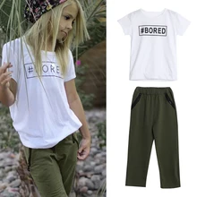 Комплект детской одежды для девочек, футболка с короткими рукавами и буквенным принтом топы, повседневная одежда с рисунком, детская одежда для малышки