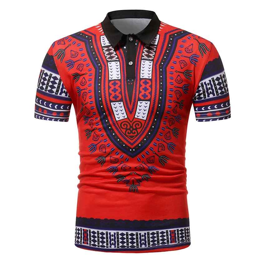 Лето 2019, африканская Турецкая рубашка с короткими рукавами, с принтом, модный мужской топ с отложным воротником, рубашка с воротником-поло