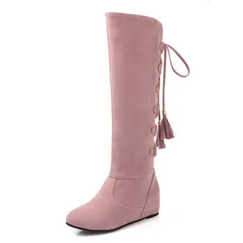 

BLXQPYT Big Size 34-43 Knee Boots for Women Sexy Long boots Winter Autumn Shoes Round Toe Platform Knight Boots 66-28