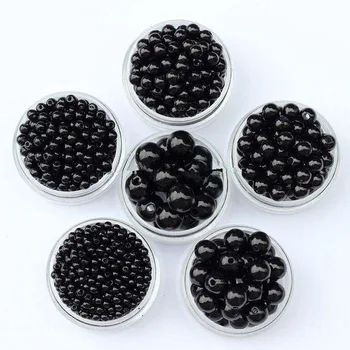 

LOULEUR 100pcs/lot 6/8/10mm With Hole Black Simulated-pearl Beads Loose Pearls Beads For Diy Jewelry Making Findings Material