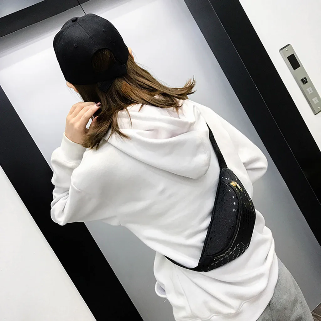 

Fashion Women Chest bag adjustable bag 2019 new Outdoor Sequin laser fanny pack bag pocket zipper outdoor chest Messenger Bags