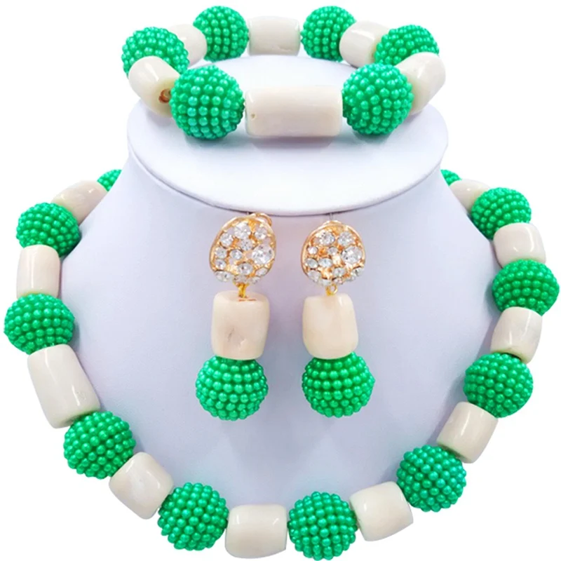 

Well Received Green White African Style Nigerian Wedding Coral Bridal Jewelry Sets for Women 1C-ZZSH-05