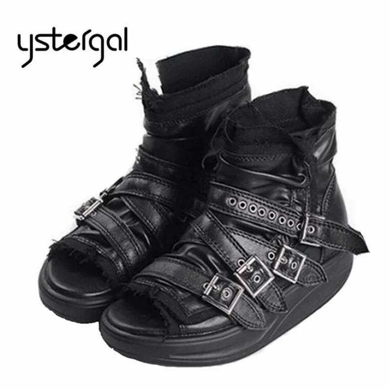 

Ystergal Peep Toe Women Summer Boots Genuine Leather Platform Creepers Beach Sandals Female Gladiator Sandal Ankle Boots Wedges