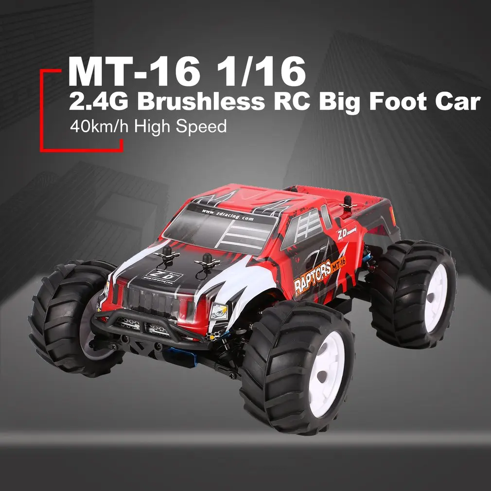 ZD Racing MT-16 1/16 Scale 2.4G 40km/h High Speed Brushless Off-Road Truck Big Wheels Bigfoot RC Car Remote Control Kids Gift