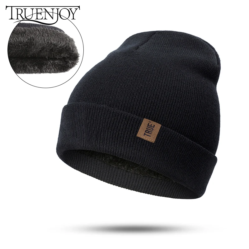

TRUENJOY Letter True Casual Women's Beanies for Men Fashion Knitted Winter Hat Solid Hip-hop Skullies Hat Bonnet Plus Velvet