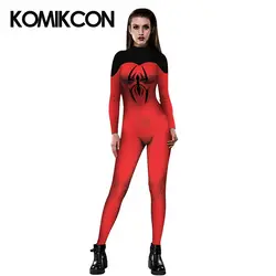 Паук Для женщин Косплэй костюм супергерой Человек-паук сексуальные печатных комбинезон для Для женщин на Хэллоуин для девочек вечерние