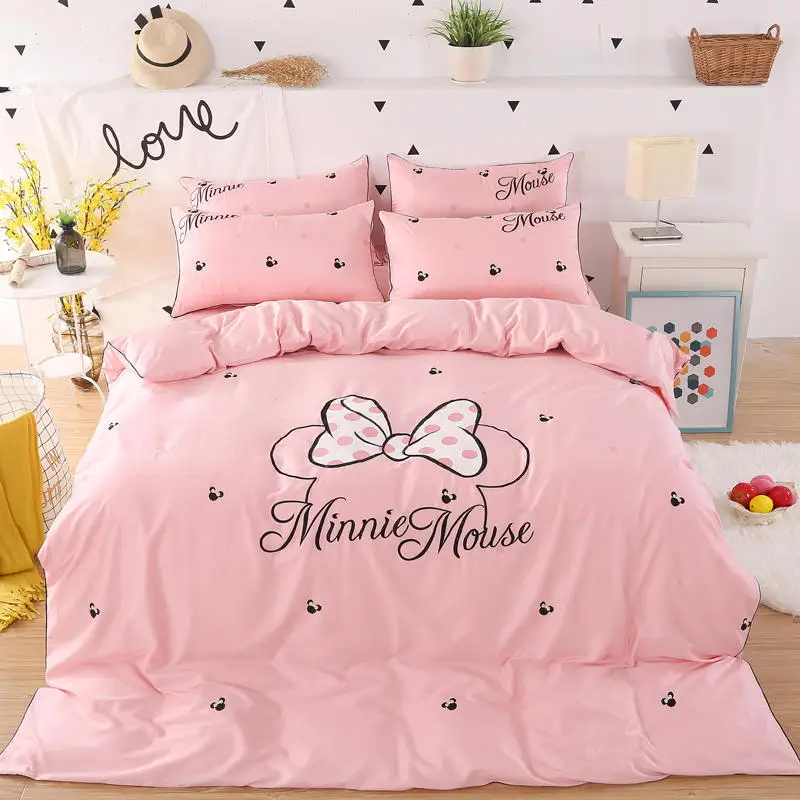 رومانسية ميكي و ميني الفراش مجموعة ملكة حجم ملاءات السرير للأطفال زوجين الزفاف نوم ديكور الملك غطاء لحاف كامل البياضات