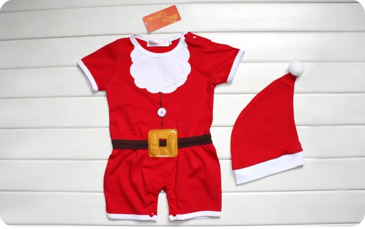 Новое поступление, Рождественский летний комплект одежды для малышей, Рождественский комбинезон+ шляпа, милый костюм Санта-Клауса
