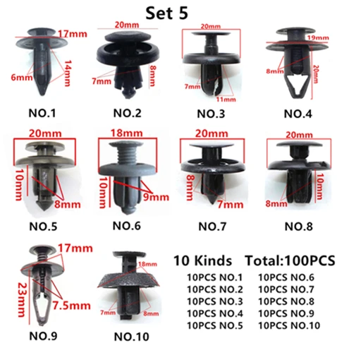 100 шт Универсальный Авто Ремонт Техническое обслуживание электрические линии модификация фиксированные пластиковые крепежные зажимы смешанный набор для всех автомобилей - Название цвета: 100pcs set 5