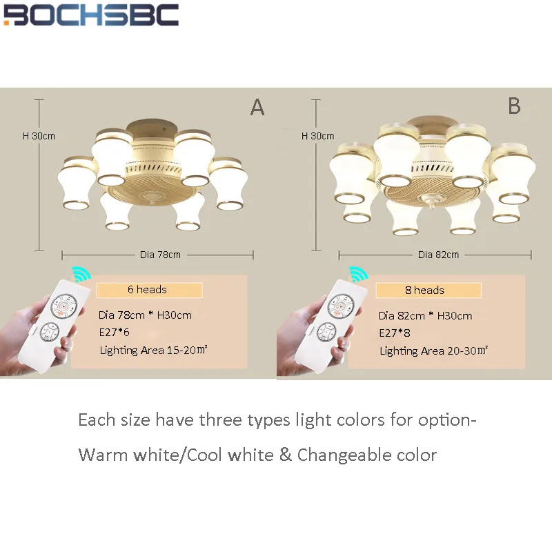 BOCHSBC современный светодиодный потолочная люстра с вентилятором 8 головок анион белые подвесные люстры столовая гостиная ночник с подставкой