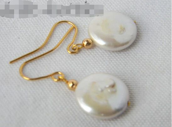 

FREE shipping> >>>14mm White Coin Freshwater Pearl Dangle Earring