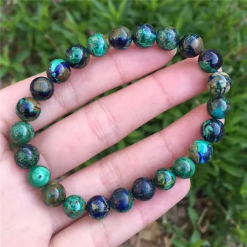 

7.5mm Genuine Natural Azulite Malachite Bracelet Women Men Healing Stone Stretch Chrysocolla Round Beads Crystal Bracelet AAAAA