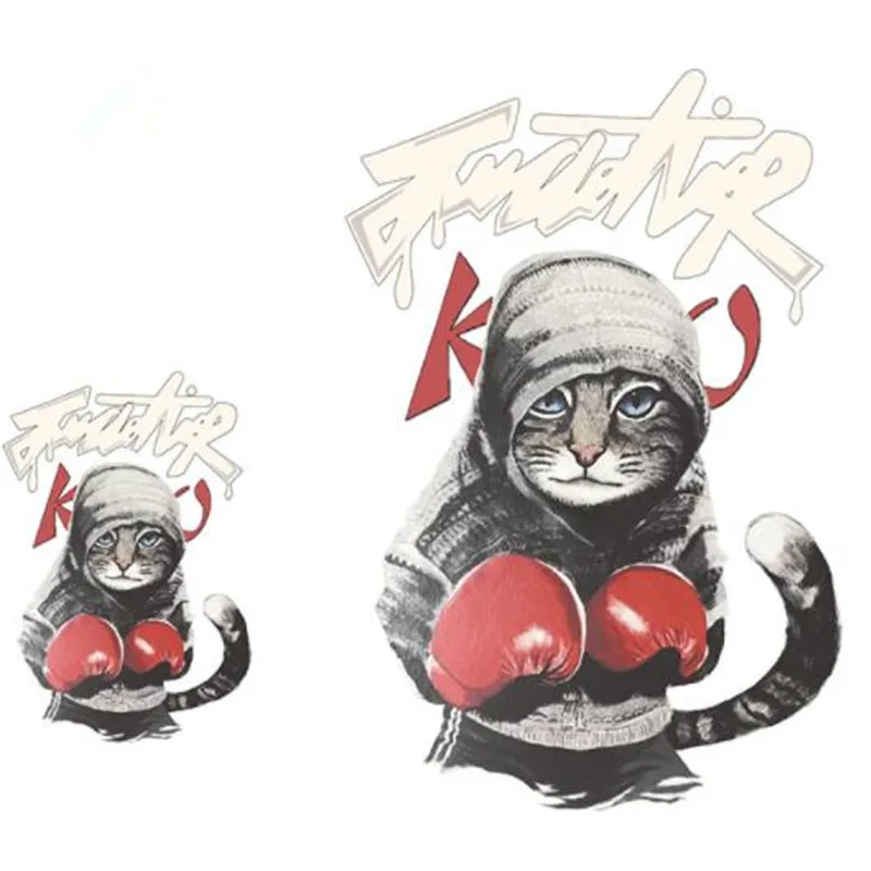 

T shirt women heat transfer printing boxing cat Biker patch for clothes iron on transfer patches for clothing Diy 3D stickers