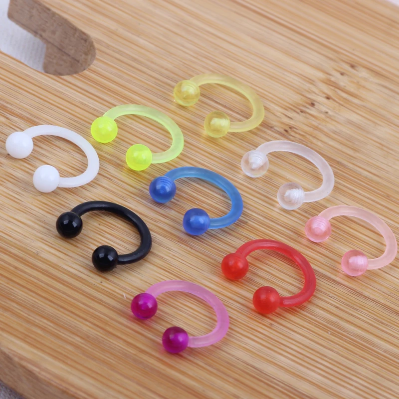 

UV Ball BiFlex Horseshoe Circular Ring Labret Nipple Hoops Nose Eyebrow Piercing Jewelry 100ps For 9 color Piercing Nose Tragus