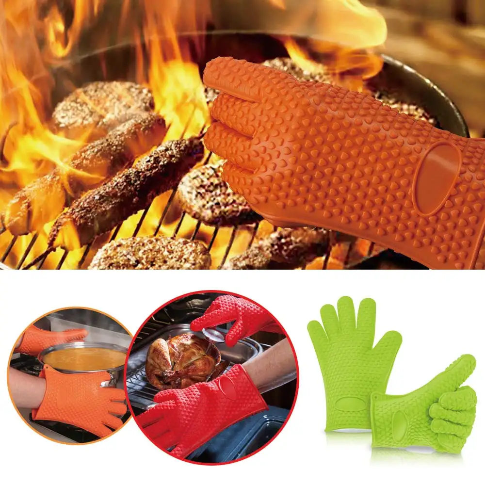 Image 1Pc Silicone Heat Resistant Glove Multifunction Oven Mitts BBQ Gloves Kitchen Potholders Cooking Glove Thick Baking Mitt