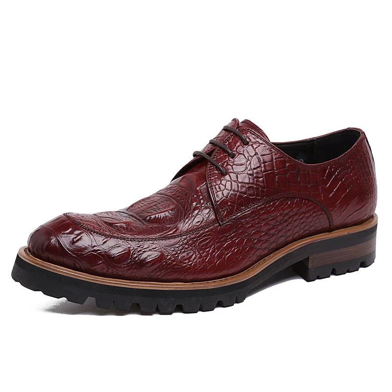 

Med High Heel Cow Leather Red Italy Oxfords Shoes Party Brand Luxury Crocodile Dress Formal Shoes Men Round Shoes JMH-A0066