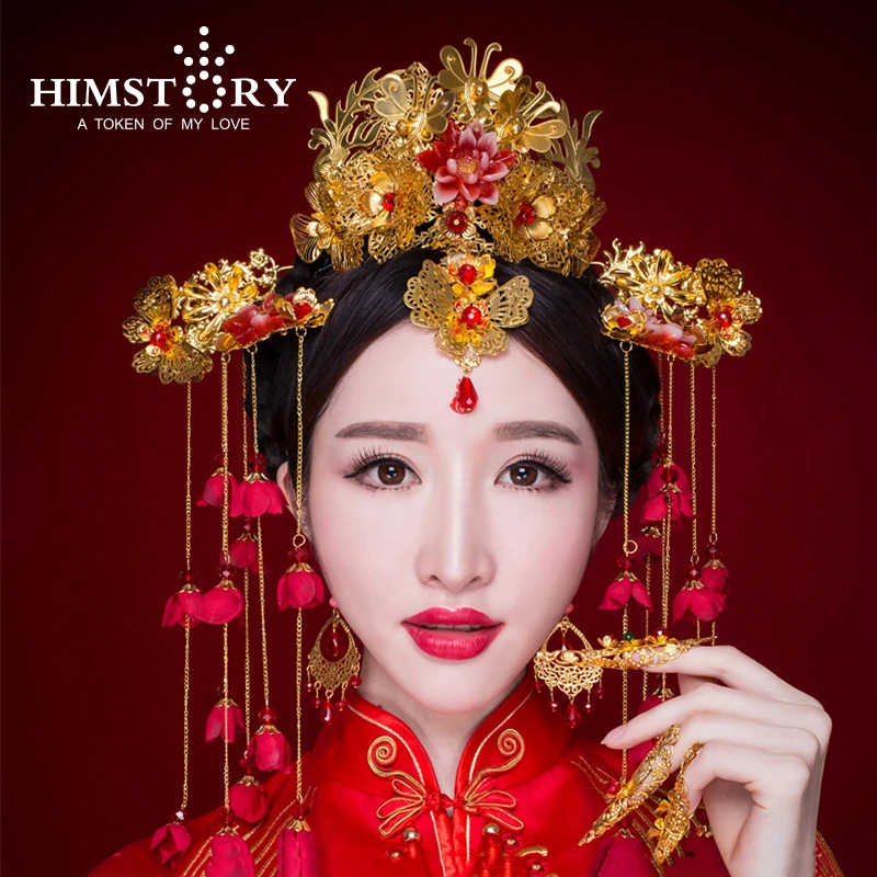 Chinese Traditional Bridal Headdress Long Red Flower Tassels Hairpin Women Butterfly Headwear Wedding Hair Jewelry Chinese Traditional Bridal Headdress Long Red Flower Tassels Hairpin Women Butterfly Headwear Wedding Hair Jewelry