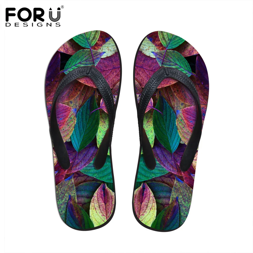 FORUDESIGNS Fashion Women Rubber Flip Flops Flowers Printed Summer Slippers Female Flat Sandals 