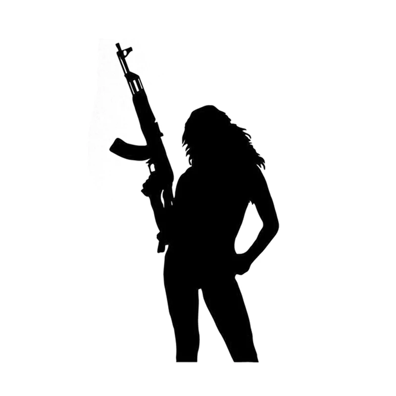 Best 8.5*16CM Mysterious Silhouette Hot Sexy Girl Mafia Gun Graphic Car Sticker Black Accessories Vinyl Decals for Jeep Nissan Subaru