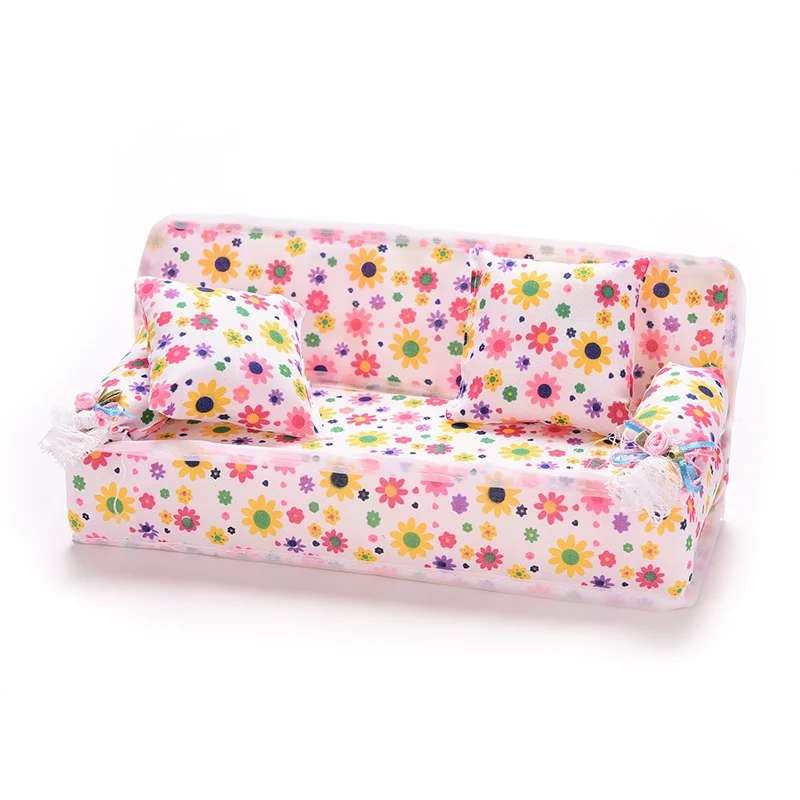 1 шт. мини-диван игрушка с цветочным принтом детская игрушка плюшевая мягкая мебель диван с 2x Подушки для кукольного дивана Кукольный дом