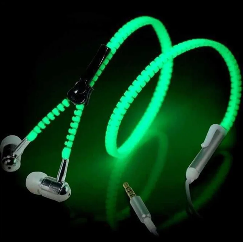 

Fashion Glow Wired Headphone Luminous Light Metal Zipper Earphone Glow In The Dark Headphones Headset for Iphone Xiaomi Samsung