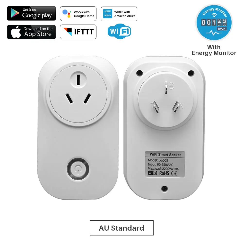 WiFi Smart Socket Power outlet Multi Brazil Plug With Energy Monitor Tuya APP Control Compatible with Alexa and Google Home - Цвет: AU Standard