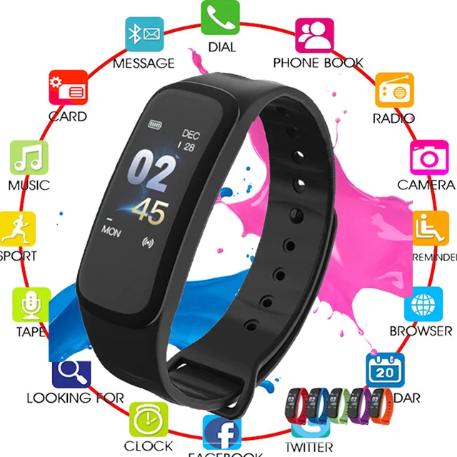 

Smart Bracelet Color Screen Blood Pressure Fitness Tracker Heart Rate Monitor Smart Band C1plus Sport for Android IOS mi band 2