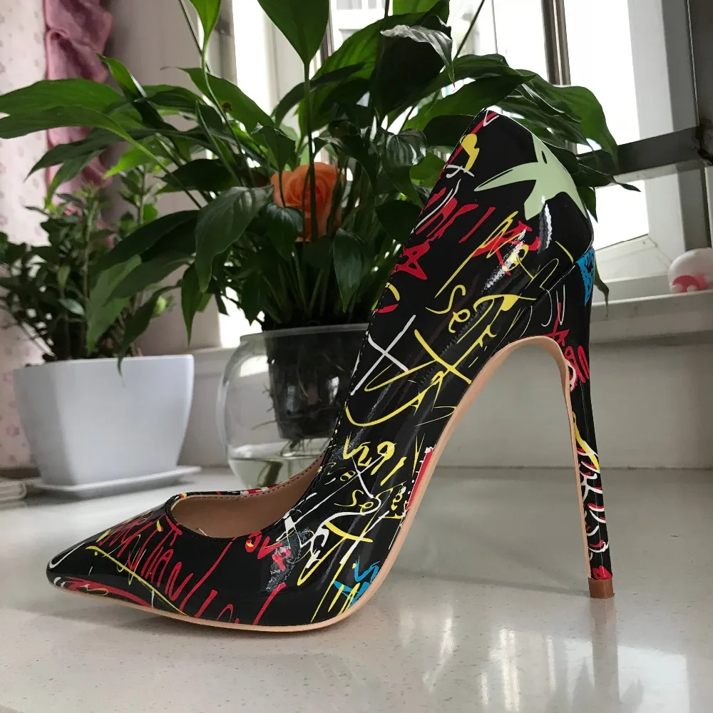 

Brand Women Shoes Graffiti Colorful Women Pumps Sexy Stilettos High Heels 12/10/8cm Pointed Toe Women Pumps Women Shoes